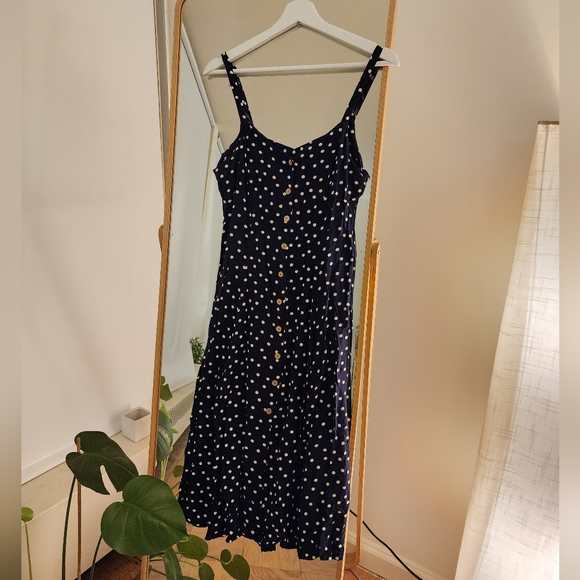 Navy Blue White Polka Dot Midi Dress - Picture 1 of 5